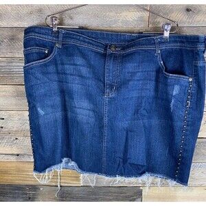 JMS Evolution Womens Sz 3X Denim Raw Hem Distressed Mini Skirt 5 Pocket